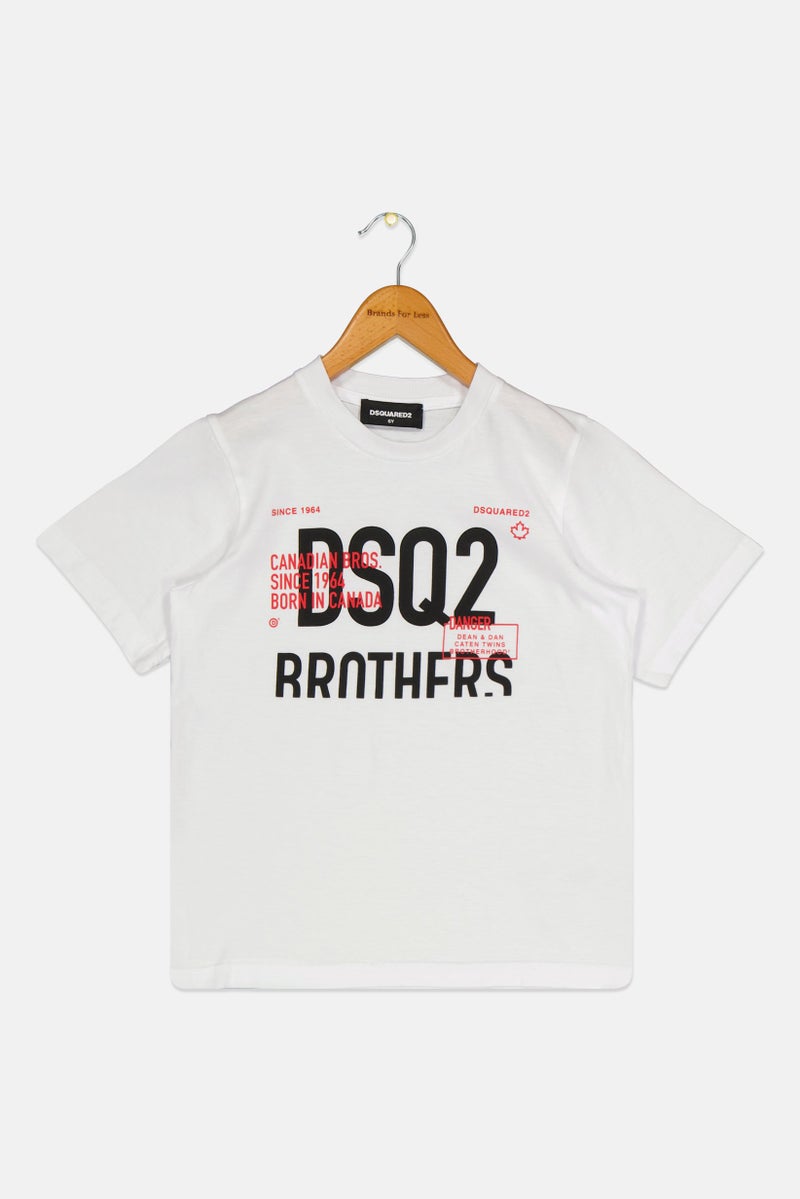 DSQUARED2 Kids Boy Short Sleeves Brand Logo T-Shirt, White - Image 1