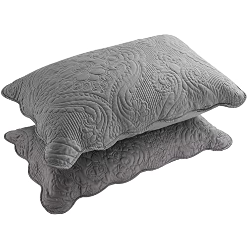 BOSOWOS Quilted Pillow Shams Set of 2, Decorative Microfiber Queen Size Bed Pillow Shams, Soft Breathable Pillow Covers with Envelope Closure (Grey, 20 x 30 Inch) - Image 1