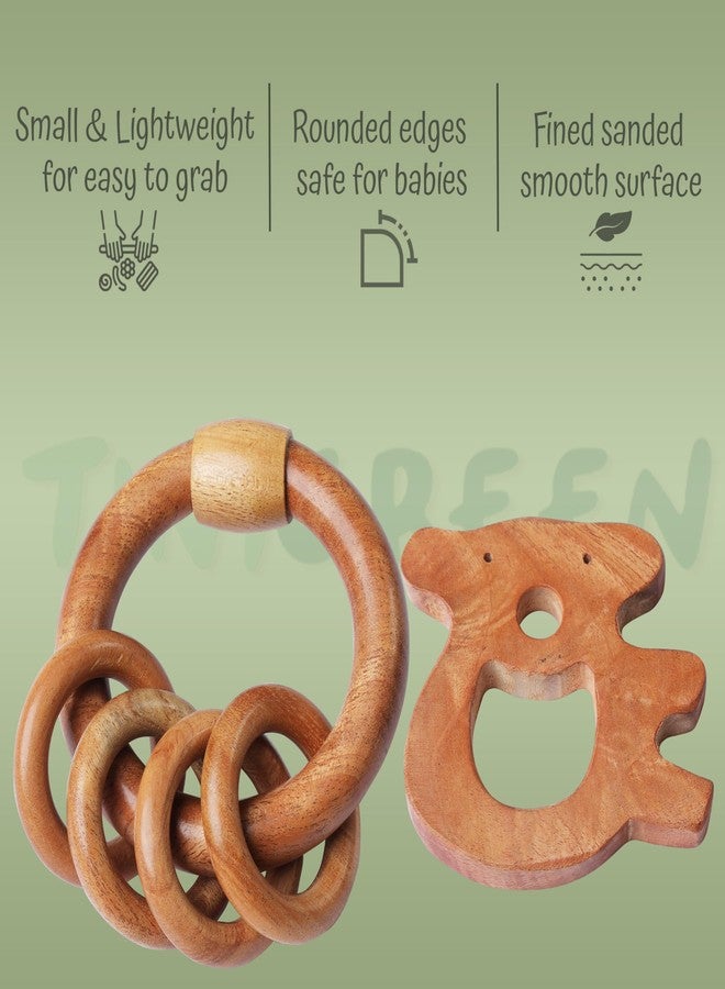 TINIGREEN Neem Wooden Baby Teether Natural Neem Wood Teething Toy for Infants 3–12 Months Chemical-Free, Handcrafted Baby Teether (Pack of 2) (Teddy-Rattle) - Image 2