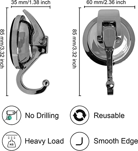 YSSILADI Heavy Duty Suction Cup Hooks for Shower, Bathroom Robe - Reusable, No Hole Punched, for Garland Decoration (Silver Grey, 2 Pack), XPG-TSX1 - Image 4