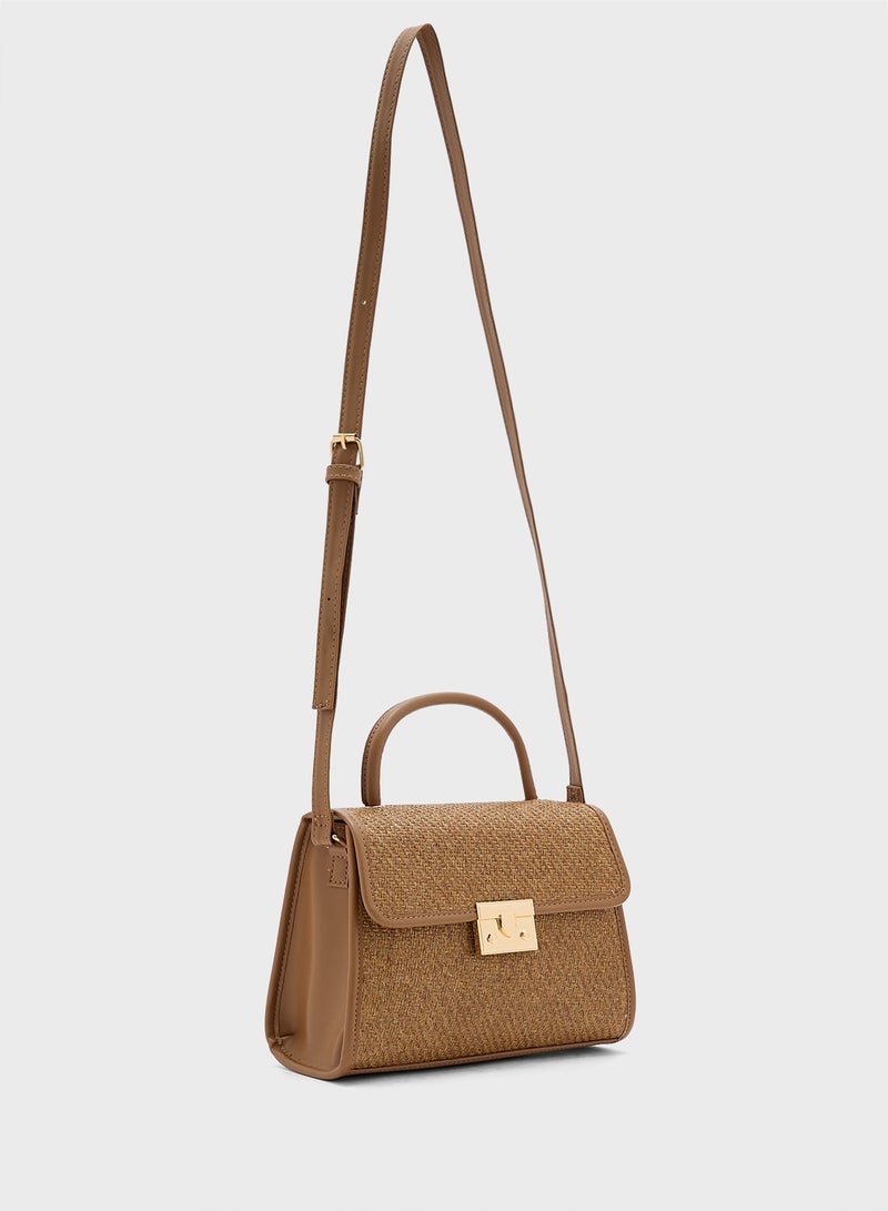 ELLA Contrast Jute Textured Satchel Bag  - Image 3