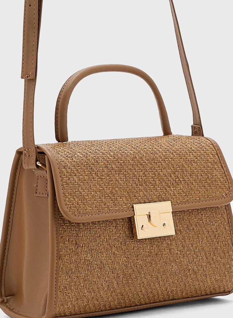 ELLA Contrast Jute Textured Satchel Bag  - Image 4