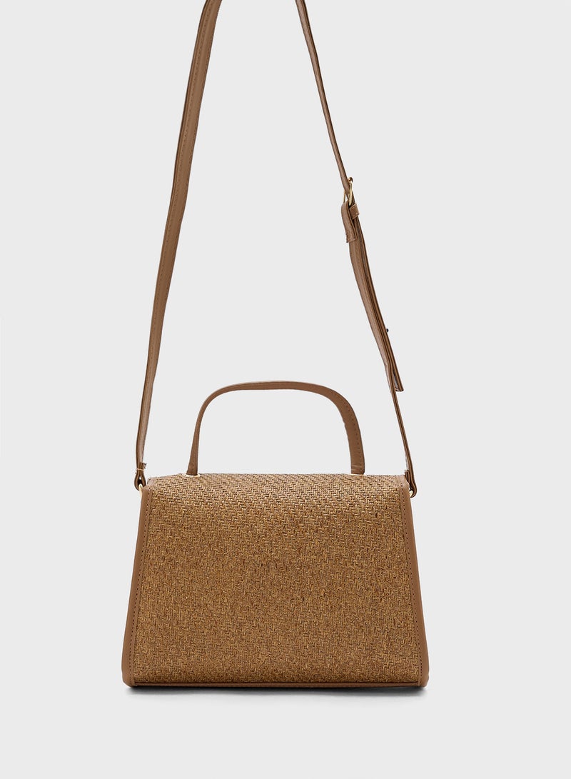 ELLA Contrast Jute Textured Satchel Bag  - Image 2