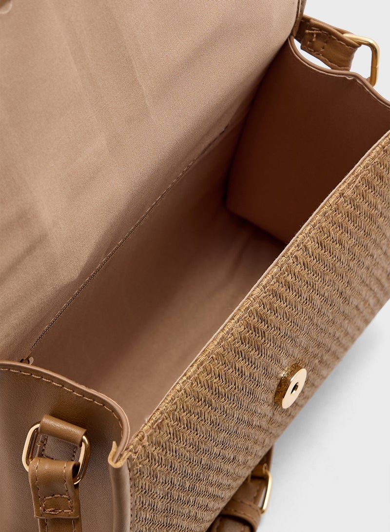 ELLA Contrast Jute Textured Satchel Bag  - Image 5