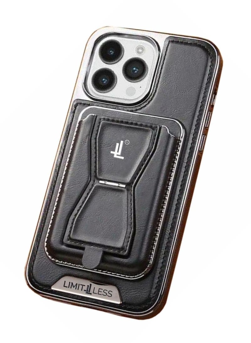 LIMITLESS Leather Case for iPhone 13 Pro Soft Touch Full-Body Protective Cover, Premium Shockproof Case with Removable Card Holder, Hassle-Free Wireless Charging Compatible (Black) - Image 1