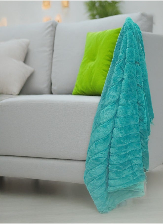 PACHA HOME 130x170 Double Layer Faux Fur Shawl, Perfect Match for Cold Days on the Couch -- Color: Aqua.  - Image 1