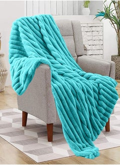 PACHA HOME 130x170 Double Layer Faux Fur Shawl, Perfect Match for Cold Days on the Couch -- Color: Aqua.  - Image 1