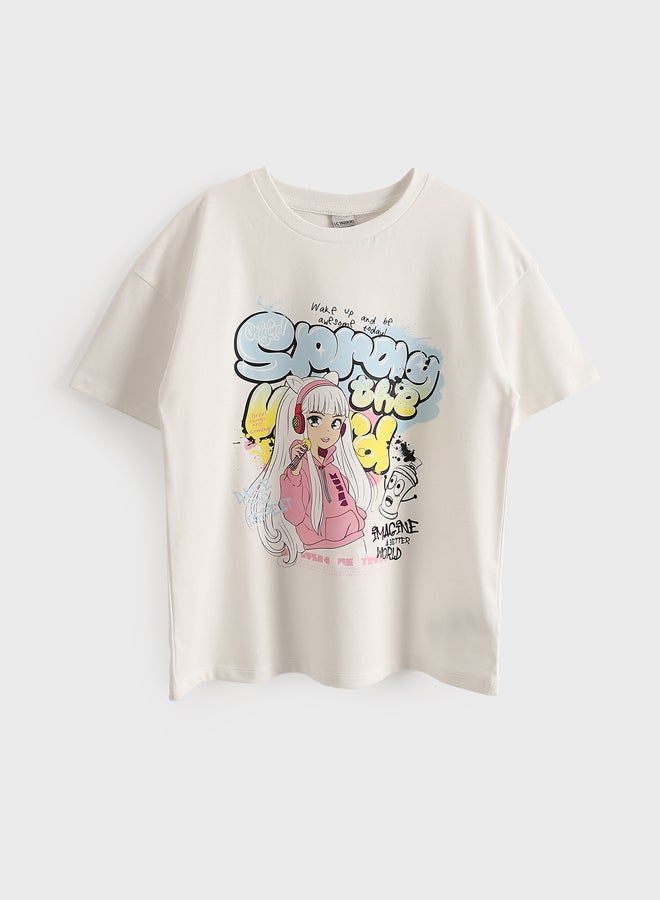 ال سي وايكيكي تيشيرت بناتي مطبوع - Image 1