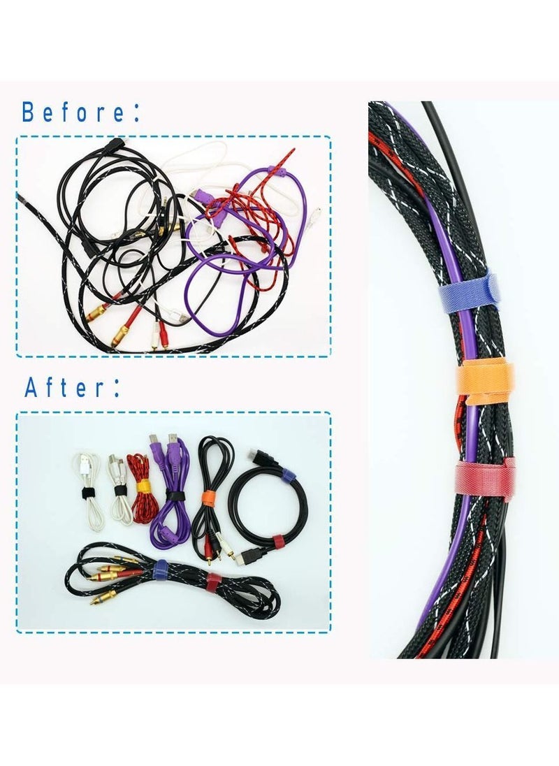 Y&D - 100PCS Reusable Cable Zip Ties, KASTWAVE 8-inch &6-inch cord ties, Multi-Purpose Hook& Loop cable management | Adjustable Multicoloured Cords Organizer for Computer/Laptop/TV/Electronics - Image 1