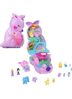 Polly Pocket 2 In 1 Travel Toy Playset Animal Toy With 2 Dolls & Accessories Mama & Joey Kangaroo Purse Large Compact  - Image 1