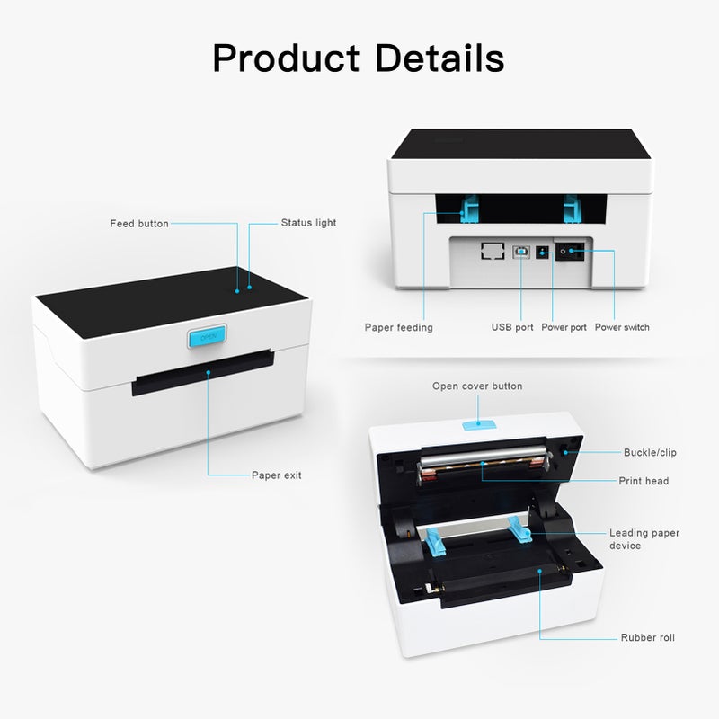 Desktop Thermal Label Printer for 4x6 Shipping Package Label Maker 160mm/s High Speed USB Connection Thermal Sticker Printer Max.110mm Paper Width Compatible with UPS Ebay Shopify FedEx - Image 3