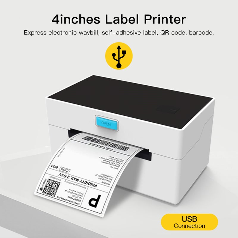 Desktop Thermal Label Printer for 4x6 Shipping Package Label Maker 160mm/s High Speed USB Connection Thermal Sticker Printer Max.110mm Paper Width Compatible with UPS Ebay Shopify FedEx - Image 2