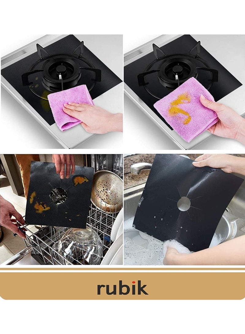 Rubik Gas Stove Burner Covers Non-Stick Gas Range Protectors Reusable Aluminum Foil Cover Liner Mat Pad -Dishwasher Safe Pack of 4 - Image 2