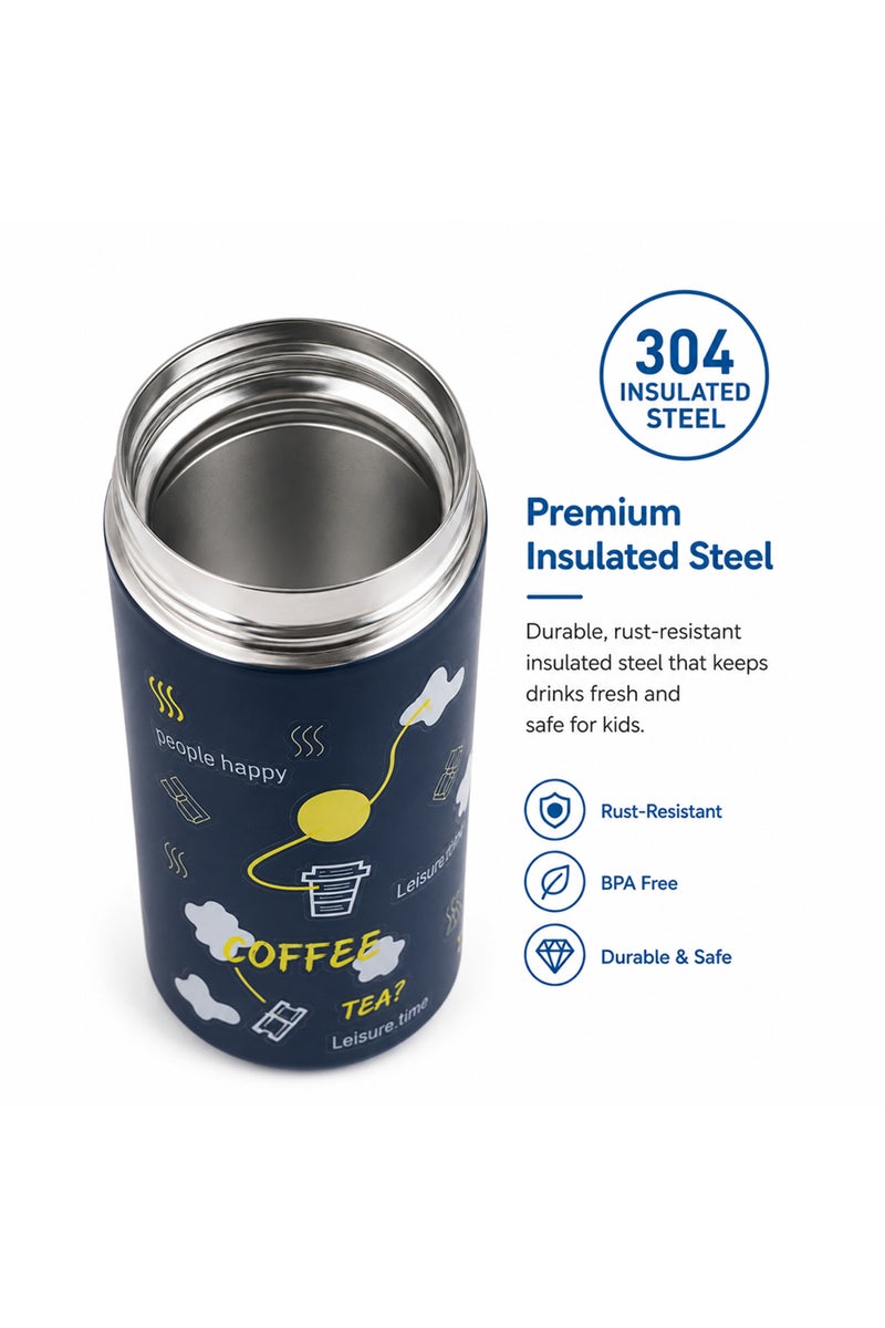 COCOBEE 500Ml Insulated Stainless Steel Water Bottle – Leakproof, Odour-Free, With Soft Grip Handle (Ages 3+) – Blue - Image 2