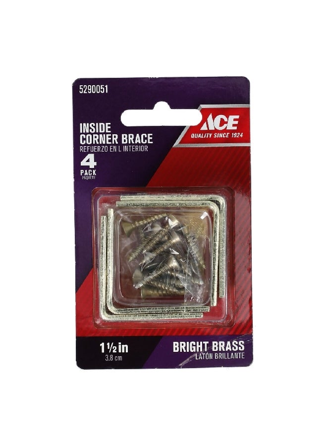 ACE 4-Piece Bright Brass L-Corner Brace and Screw Set Silver Bronze 1.5 x 2.75 x 1.5 Inch 01-3404-225