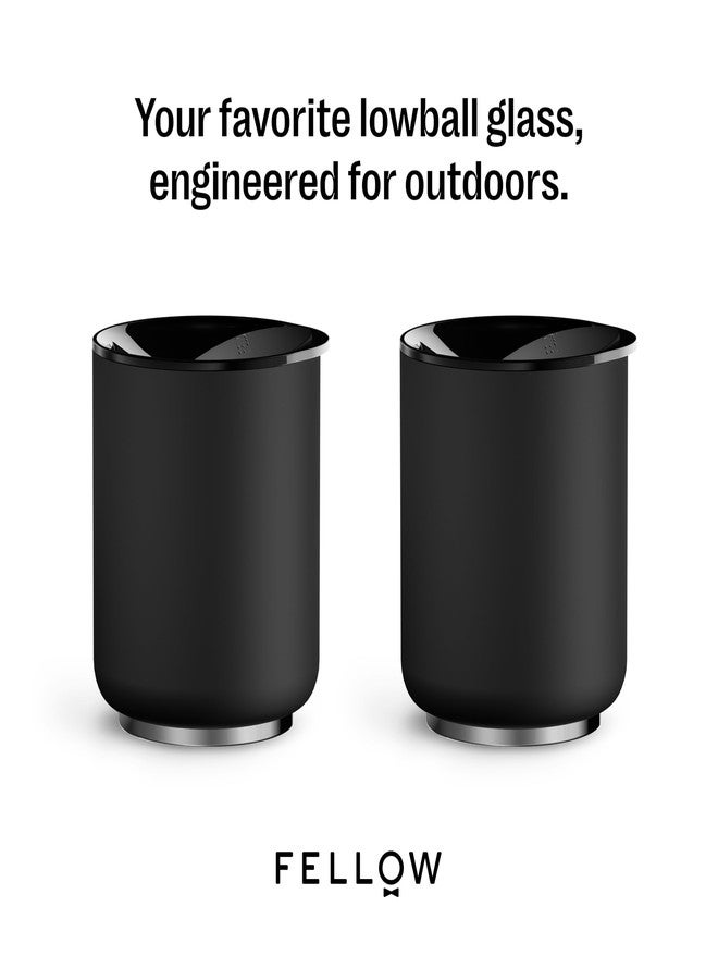 Fellow Rocky Lowball Tumbler Set of 2 - Insulated Stainless Steel Cocktail Tumblers with Ceramic Interior and Swivel Pebble Lid - 10 oz, Matte Black - Image 2