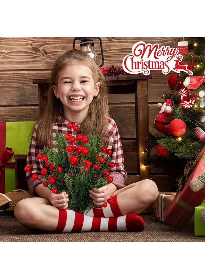 32 فرع صنوبر اصطناعي أخضر مع توت أحمر وأكواز صنوبر لديكور عيد الميلاد - Image 4