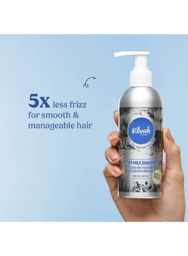 vilvah STORE شامبو حليب الماعز من فيلوف مناسب لجميع أنواع الشعر: المستقيم، المموج، المجعد - رائع للشعر الجاف والتالف، والتجاعيد والشعر المتطاير، يحتفظ بالترطيب طويل الأمد - 200 مل - Image 4