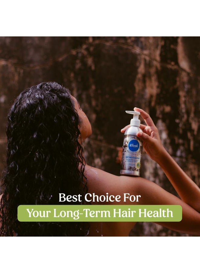 vilvah STORE شامبو حليب الماعز من فيلوف مناسب لجميع أنواع الشعر: المستقيم، المموج، المجعد - رائع للشعر الجاف والتالف، والتجاعيد والشعر المتطاير، يحتفظ بالترطيب طويل الأمد - 200 مل - Image 5