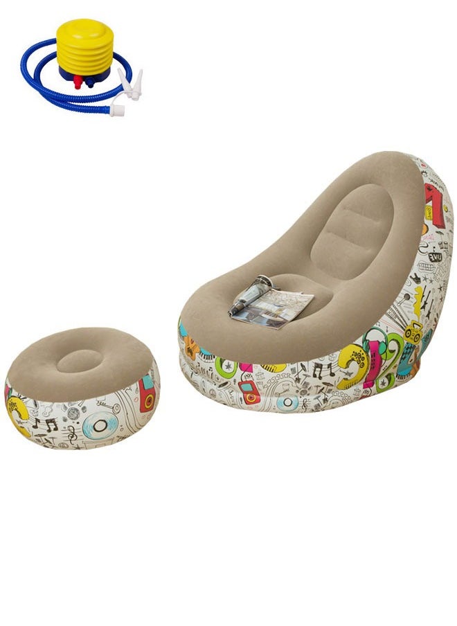 ZCM-HAPPY - 2 in 1 Leisure Inflatable Sofa Set, Folding Portable Inflatable Lazy Flocked Recliner with Footrest, Perfect for Pop Up Indoor and Outdoor Balcony, Backyard, Camping, Picnic - Image 1