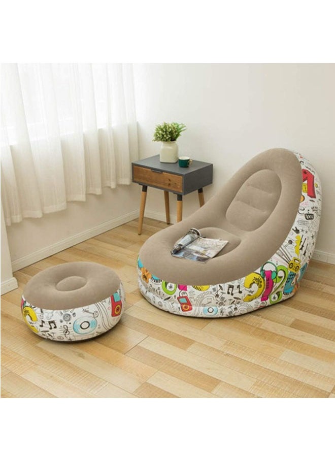 ZCM-HAPPY - 2 in 1 Leisure Inflatable Sofa Set, Folding Portable Inflatable Lazy Flocked Recliner with Footrest, Perfect for Pop Up Indoor and Outdoor Balcony, Backyard, Camping, Picnic - Image 1