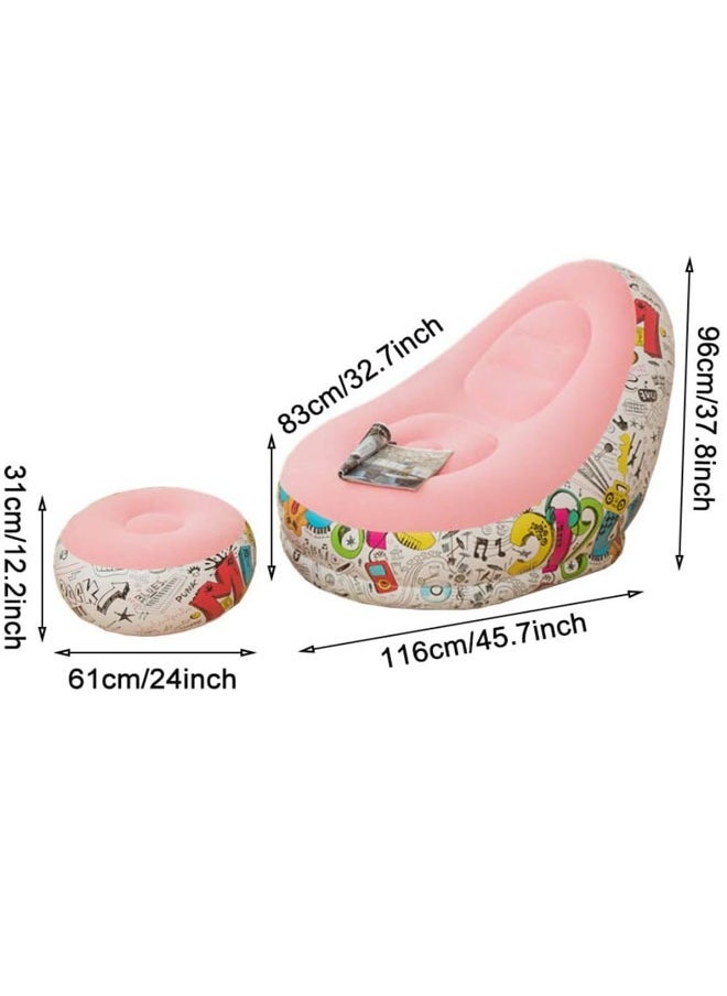 ZCM-HAPPY - 2 in 1 Leisure Inflatable Sofa Set, Folding Portable Inflatable Lazy Flocked Recliner with Footrest, Perfect for Pop Up Indoor and Outdoor Balcony, Backyard, Camping, Picnic - Image 1