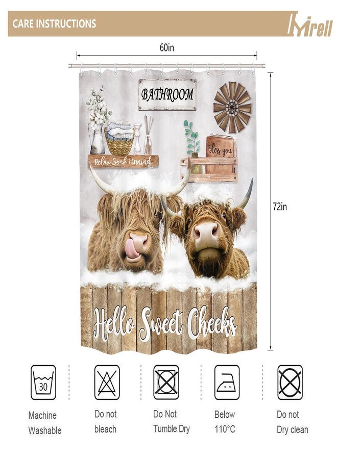 اميريل ستارة حمام Imirell Funny Highland Cow مقاس 60 بوصة عرض × 72 بوصة ارتفاع، بتصميم ريفي مستوحى من ثور وحيوانات المزرعة، مصنوعة من قماش بوليستر مقاوم للماء، مع 12 خطافًا بلاستيكيًا. - Image 5