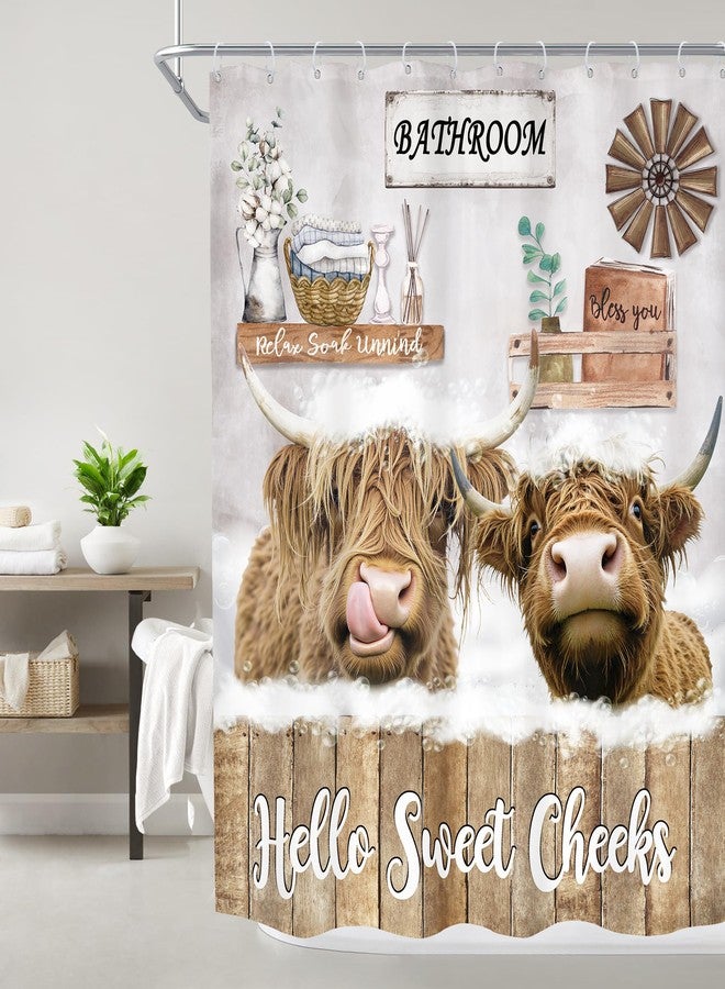 اميريل ستارة حمام Imirell Funny Highland Cow مقاس 60 بوصة عرض × 72 بوصة ارتفاع، بتصميم ريفي مستوحى من ثور وحيوانات المزرعة، مصنوعة من قماش بوليستر مقاوم للماء، مع 12 خطافًا بلاستيكيًا. - Image 2