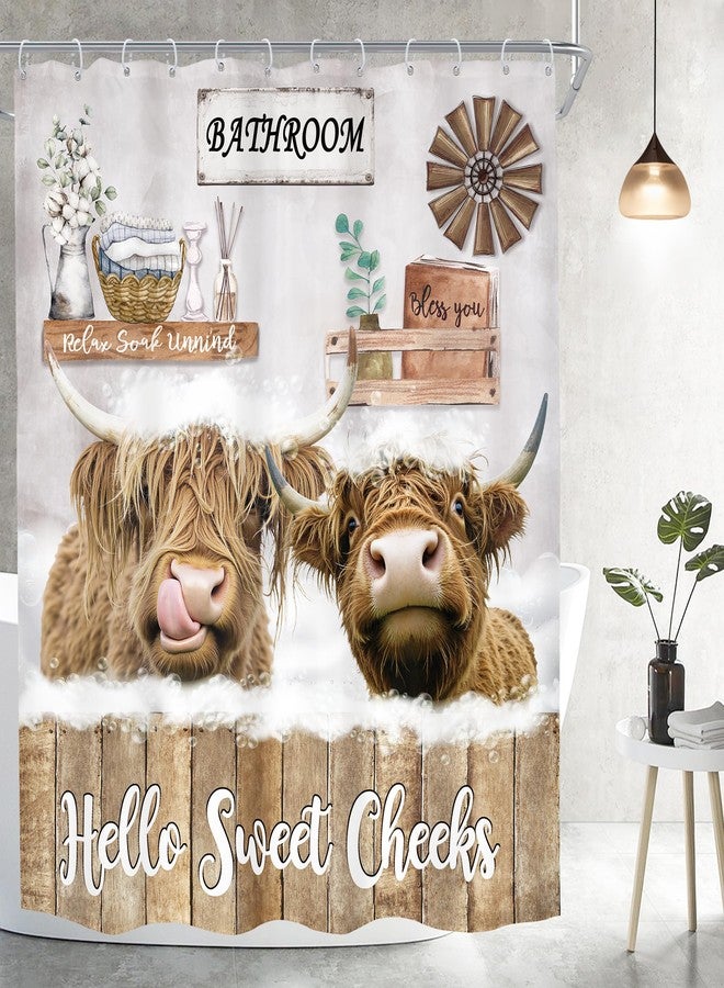 اميريل ستارة حمام Imirell Funny Highland Cow مقاس 60 بوصة عرض × 72 بوصة ارتفاع، بتصميم ريفي مستوحى من ثور وحيوانات المزرعة، مصنوعة من قماش بوليستر مقاوم للماء، مع 12 خطافًا بلاستيكيًا. - Image 3