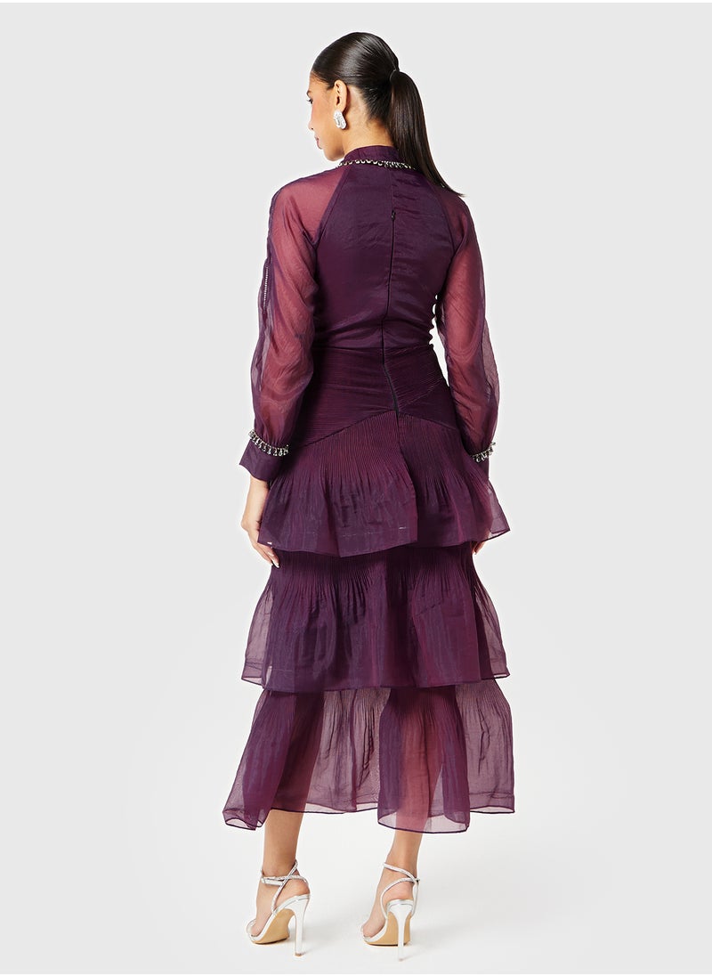 Threadz by Ajooni Embellished Neck Cutout Tier Dress  - Image 2