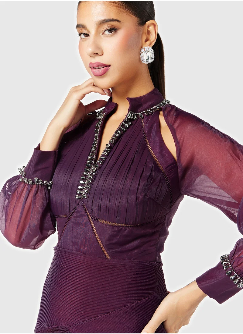 ثريدز باي اجوني Embellished Neck Cutout Tier Dress