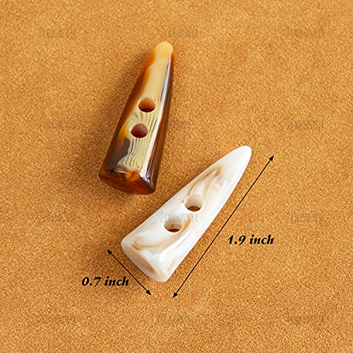 AUEAR, 40 Pack Resin Toggle Buttons 2x4 Inch Two Holes Horn Tooth Shape for Jacket Sewing DIY Accessories - Image 2