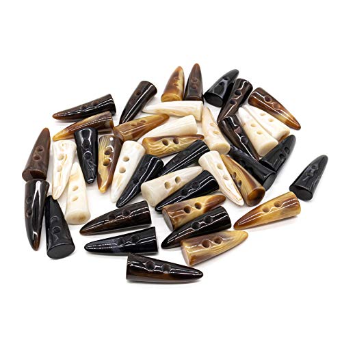AUEAR, 40 Pack Resin Toggle Buttons 2x4 Inch Two Holes Horn Tooth Shape for Jacket Sewing DIY Accessories - Image 1