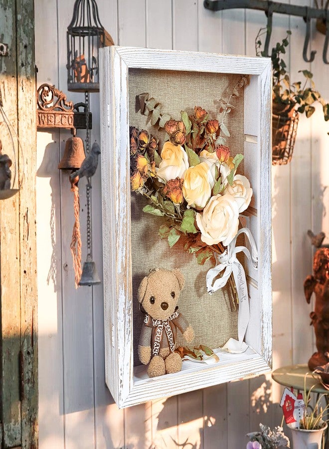 Houstimi 11x16 Shadow Box Frame with Shelves Large Rustic Deep Memory Display Case with Linen Back for Flowers, Pictures, Medals, Coins, Pins Collection and More, Including 3 Removable Shelves(White) - Image 5