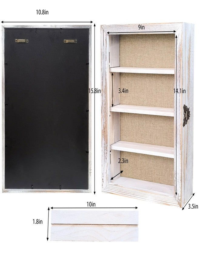 Houstimi 11x16 Shadow Box Frame with Shelves Large Rustic Deep Memory Display Case with Linen Back for Flowers, Pictures, Medals, Coins, Pins Collection and More, Including 3 Removable Shelves(White) - Image 4