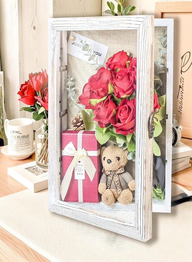 Houstimi 11x16 Shadow Box Frame with Shelves Large Rustic Deep Memory Display Case with Linen Back for Flowers, Pictures, Medals, Coins, Pins Collection and More, Including 3 Removable Shelves(White) - Image 3