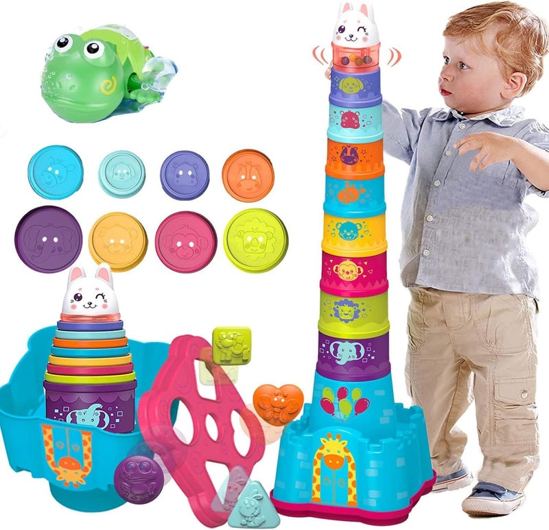 SCIENISH Baby Stacking Toys for Toddler 1-3, Nesting Cup Shape Sorter for Infant 6 to 12-18 Month, Learning Stackable Block, Birthday Gift for Girl Boy 9 Month - Image 1