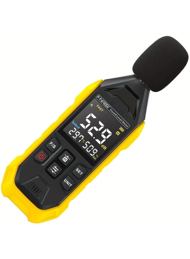 Yellow Digital Sound Level Meter Data Hold Noise Tester USB Rechargeable 600mAh Battery - Image 1