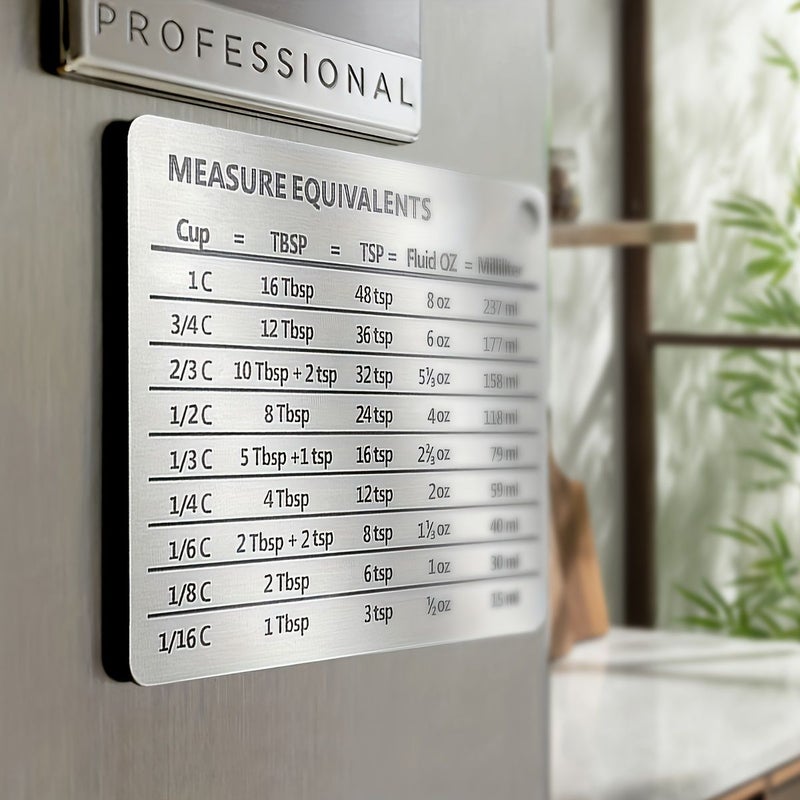 430 Stainless Steel Fridge Magnet With Magnetic Scale Plate Common Unit Conversion Comparison Table 4 3 X 3 3 Inches - Image 1