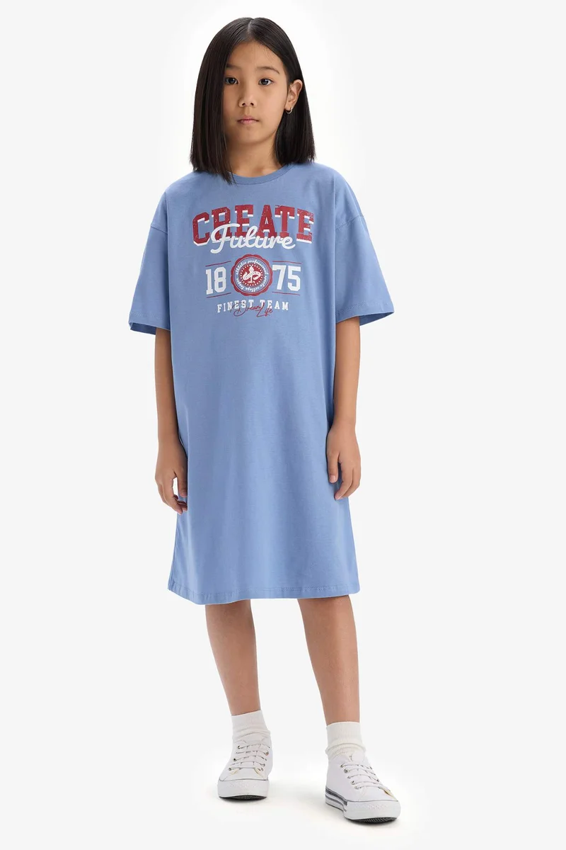 ديفاكتو Girl Oversize Printed Short Sleeve Dress