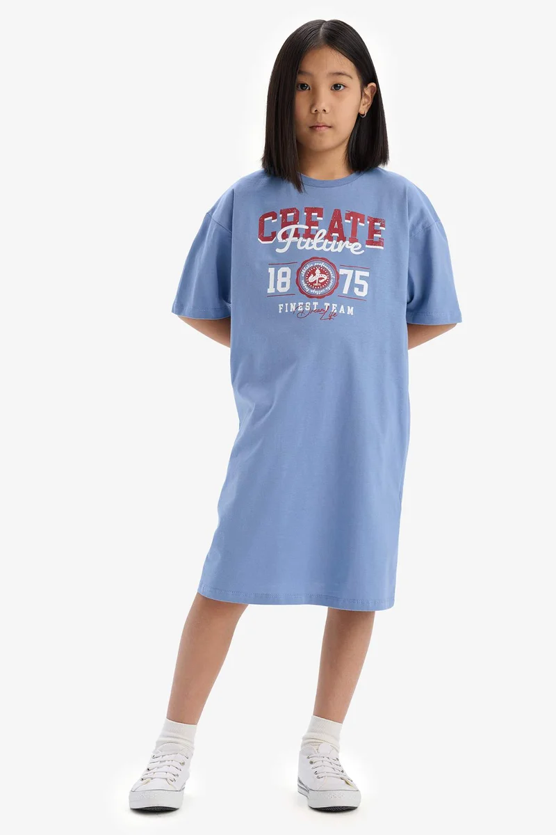 ديفاكتو Girl Oversize Printed Short Sleeve Dress