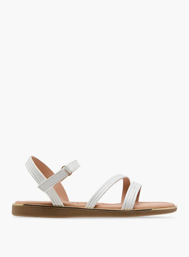 جونيورز Girls Solid Open Toe Sandals with Hook and Loop Closure