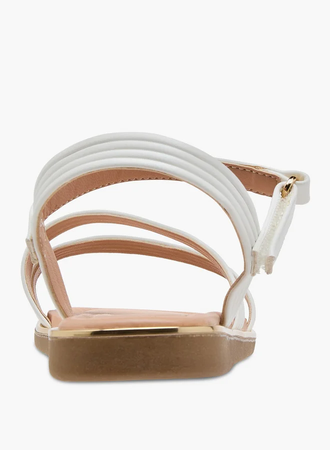 جونيورز Girls Solid Open Toe Sandals with Hook and Loop Closure