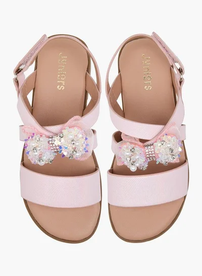 جونيورز Solid Open Toe Sandals With Hook And Loop Closure