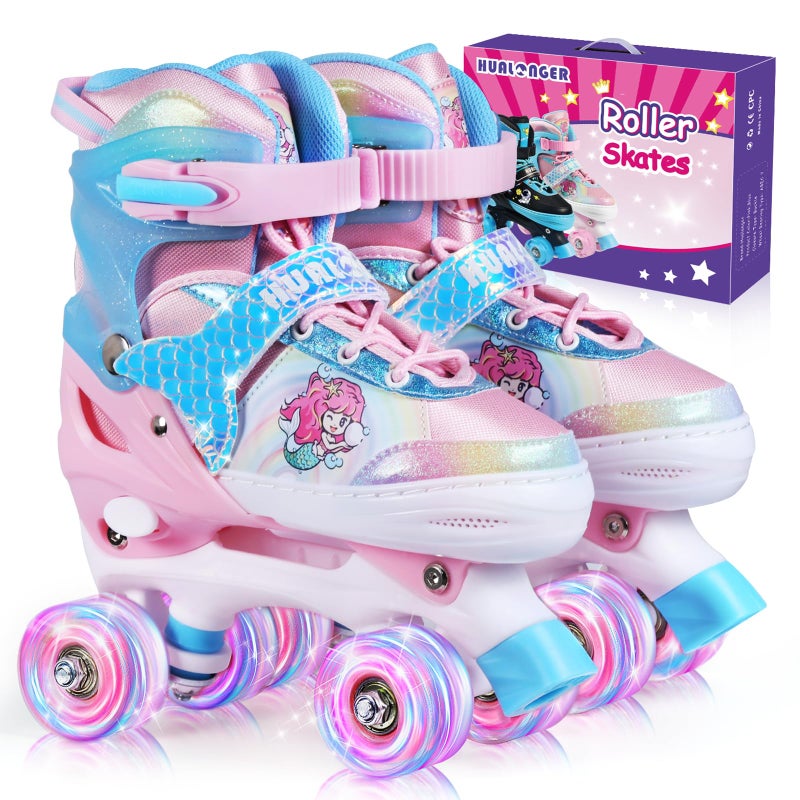 Hualonger Roller Skates,4 Size Adjustable Roller Skates Kids,Light-Up Wheels and Adorable Cartoon Designs, Multiple Layers of Protection for Girls and Boys,Suitable Indoor Outdoor - Image 1