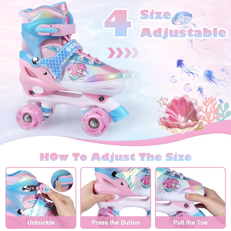 Hualonger Roller Skates,4 Size Adjustable Roller Skates Kids,Light-Up Wheels and Adorable Cartoon Designs, Multiple Layers of Protection for Girls and Boys,Suitable Indoor Outdoor - Image 3