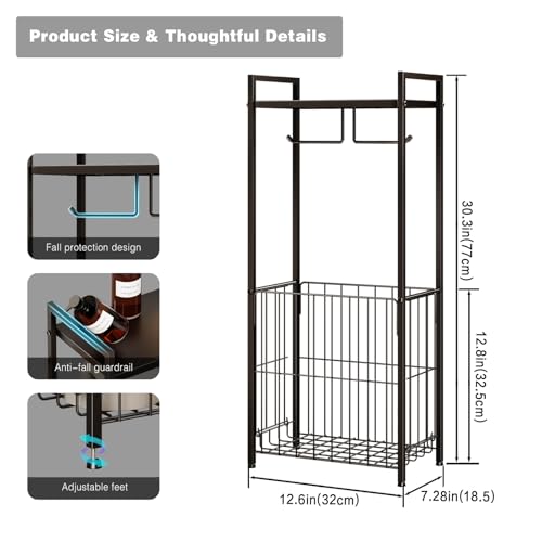 VOLDRA Toilet Paper Holder Stand with Storage Shelf, Free Standing Toilet Paper Roll Holder with Large Basket Heavy Duty Floor Double Tissue Dispenser for Bathroom Freestanding Tp Holder (Matte Black) - Image 2