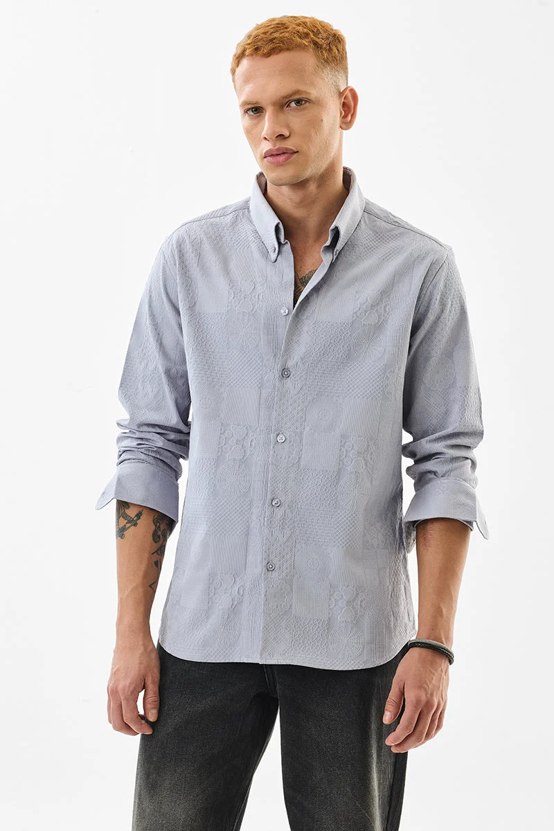 SNITCH Light Grey Textured Long Sleeve Slim Fit Shirt