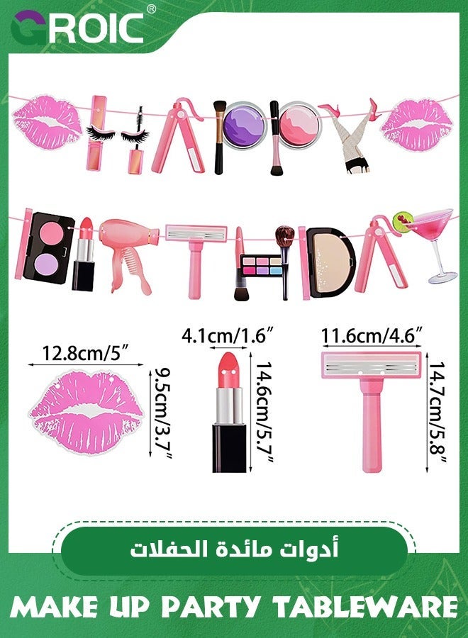 GROIC SPA Makeup Party Supplies, 85Pcs Spa Disposable Tableware with Plates Cups Straws Napkins Balloons for Birthday Girls Decorations - Image 3