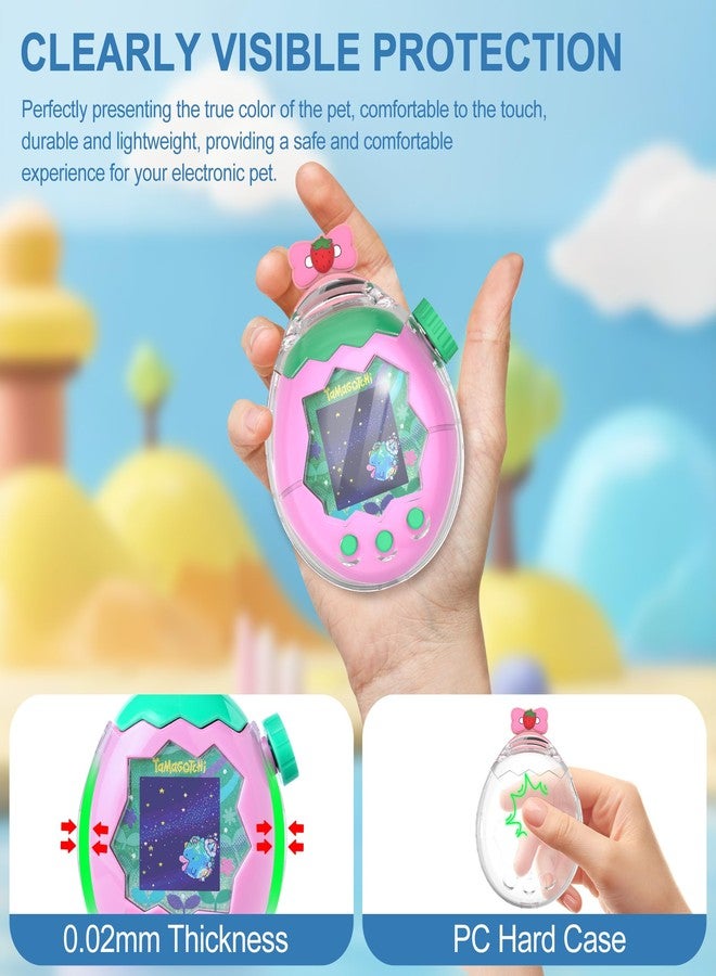 SGHLDE for Tamagotchi Paradise Clear Case, Transparent Hard FILP All-Around Protective Cover with Screen Protector for Tamagotchi Paradise Accessories with Neck Lanyard, Cute Strawberry Bow - Image 5